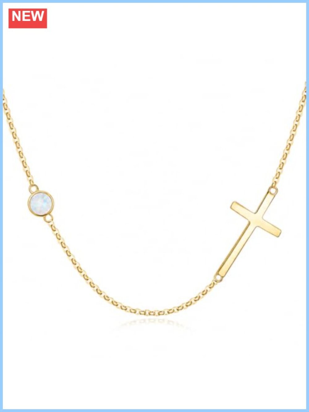 14K Gold Plated Sideways Cross Necklace 18" Faith Pendant